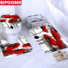 Загрузите изображение в программу просмотра галереи, Ткань с принтом вишни, занавески для душа, комплект штор для ванной комнаты, противоскользящие коврики с цветами, крышка для унитаза, наборы ковриков для ванной