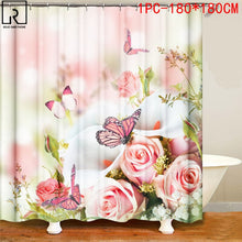 Загрузите изображение в программу просмотра галереи, Синяя, красная, розовая, розовая, с принтом, занавеска для душа с крючками, набор ковриков для ванной комнаты, противоскользящий мягкий ковер для ванной, украшение для дома на день Святого Валентина
