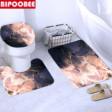 Laden Sie das Bild in den Galerie-Viewer, Abstrakter Marmor-Duschvorhang mit Crack-Gold-Textur, Luxus-Steinmaserung, Badezimmervorhänge, Toilettenabdeckung und Badematte, rutschfester Teppich