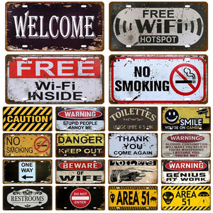 Toile Smile Welcome WIFI License Plate Store Wall Decor Restrooms Tin Sign Vintage Road Guide Metal Sign Painting Plaques Poster
