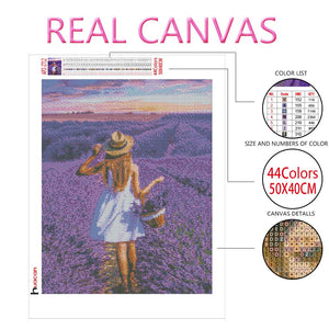 Huacan 5d Diamond Painting Girl New Arrivals Embroidery Lavender Mosaic Cross Stitch Flower Home Decor Diamond Art