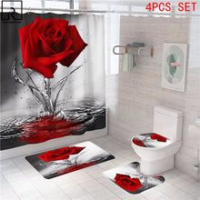 Загрузите изображение в программу просмотра галереи, Синяя, красная, розовая, розовая, с принтом, занавеска для душа с крючками, набор ковриков для ванной комнаты, противоскользящий мягкий ковер для ванной, украшение для дома на день Святого Валентина