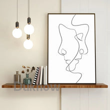 Carica l&#39;immagine nel visualizzatore della Galleria, Stampa artistica di un volto a linea singola Poster minimalista Volto di donna Disegno a una linea Arte della parete neutra Pittura su tela Decorazione della parete della stanza di casa