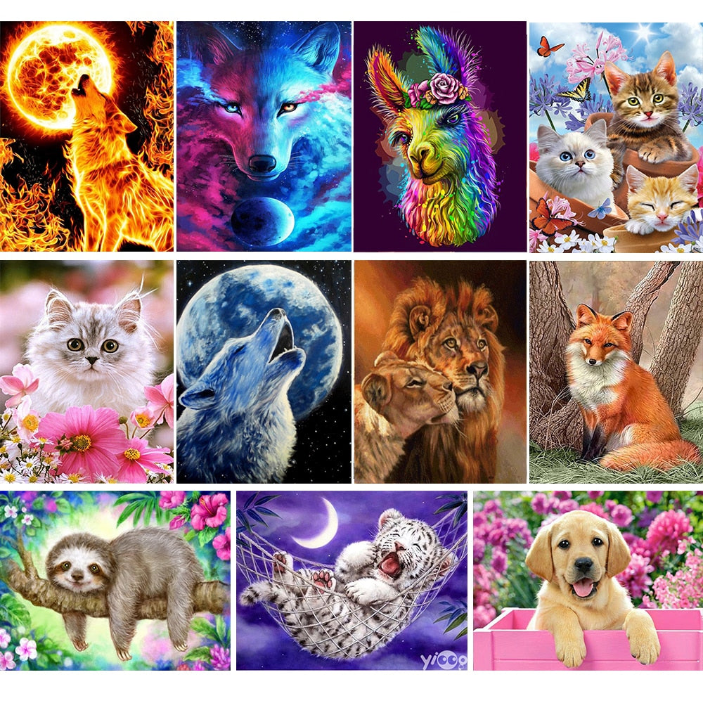 5D DIY Diamond painting Kit Wolf Tiger Cat Dog Animal Picture Full Round Drill Inlaid Embroidery Craft Cross Stitch Home Decor
