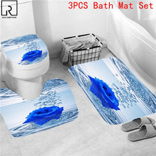 Загрузите изображение в программу просмотра галереи, Синяя, красная, розовая, розовая, с принтом, занавеска для душа с крючками, набор ковриков для ванной комнаты, противоскользящий мягкий ковер для ванной, украшение для дома на день Святого Валентина