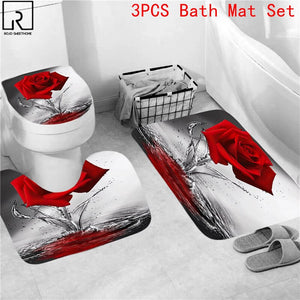 Tenda da doccia con stampa rosa blu rosso rosa con ganci, set tappetino da bagno antiscivolo morbido tappeto da bagno amante San Valentino decorazione della casa