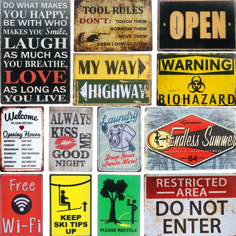Vintage Metal Tin Signs Toilet WC Free WiFi Welcome Bar Room Iron Painting Pub Club Restroom Wall Decor Plates