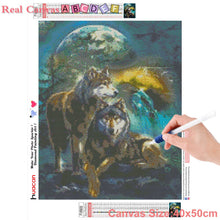 Load image into Gallery viewer, HUACAN Full Square Diamond Painting Wolf Diamond Embroidery Wolves Animals Diamond Mosaic Sale Pictures With Rhinestones