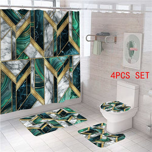 Set di tappetini da bagno con stampa geometrica in marmo, set di tappetini da bagno, morbido tappeto, antiscivolo, con coperchio per WC, tenda da bagno, decorazioni per la casa moderne