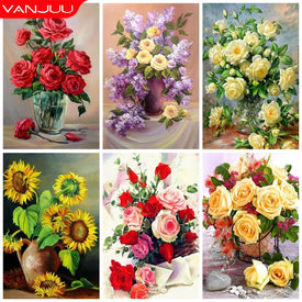 DIY 5D pintura de diamantes flores bordado de diamantes rosas flores mosaico de diamantes de imitación regalo de cumpleaños decoración del hogar