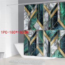 Cargar imagen en el visor de la galería, Cortina de ducha con estampado de mármol geométrico, juego de alfombrillas de baño, alfombra suave antideslizante, cubierta de tapa de inodoro, cortina de baño, decoración moderna para el hogar