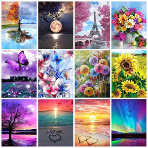DIY 5D Diamond Painting Flower Full Round Mosaic Beach Landscape Diamond Embroidery Picture Rhinestone Home Decoration Gift