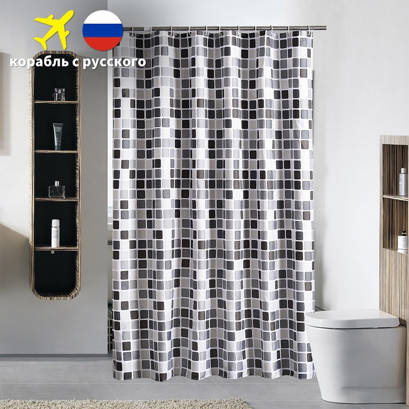 Waterproof Shower Curtain with 12 Hooks Mosaic Printed Bathroom Curtains Polyester Cloth Bath Curtain for Bathroom Decoration