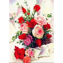 Cargar imagen en el visor de la galería, DIY 5D pintura de diamantes flores bordado de diamantes rosas flores mosaico de diamantes de imitación regalo de cumpleaños decoración del hogar