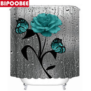 Tende da doccia in tessuto con stampa fiori di ciliegio Set di tende da bagno Tappeti antiscivolo per fiori Set di tappetini da bagno con coperchio per WC