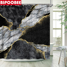 Laden Sie das Bild in den Galerie-Viewer, Abstrakter Marmor-Duschvorhang mit Crack-Gold-Textur, Luxus-Steinmaserung, Badezimmervorhänge, Toilettenabdeckung und Badematte, rutschfester Teppich