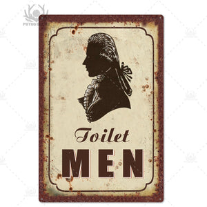 Putuo Decor Toilet Sign Plaque Metal Vintage Bathroom Retro Tin Signs Wall Art Plate for Home Restroom House Iron Painting