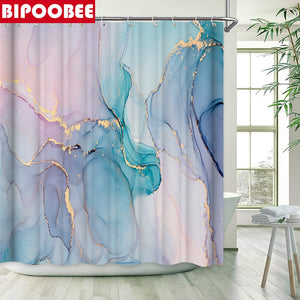 Cortina de ducha de mármol abstracto, textura dorada con grietas, cortinas de baño de grano de piedra de lujo, cubierta de inodoro y alfombra de baño, alfombra antideslizante