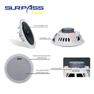 Система динамиков объемного звучания Surpass Audio, 6-дюймовые потолочные громкоговорители, 8 Ом, потолочные динамики для дома, фоновая музыка, аудио-кинотеатр