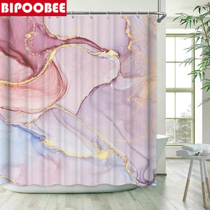 Cortina de ducha de mármol abstracto, textura dorada con grietas, cortinas de baño de grano de piedra de lujo, cubierta de inodoro y alfombra de baño, alfombra antideslizante
