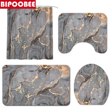 Laden Sie das Bild in den Galerie-Viewer, Abstrakter Marmor-Duschvorhang mit Crack-Gold-Textur, Luxus-Steinmaserung, Badezimmervorhänge, Toilettenabdeckung und Badematte, rutschfester Teppich