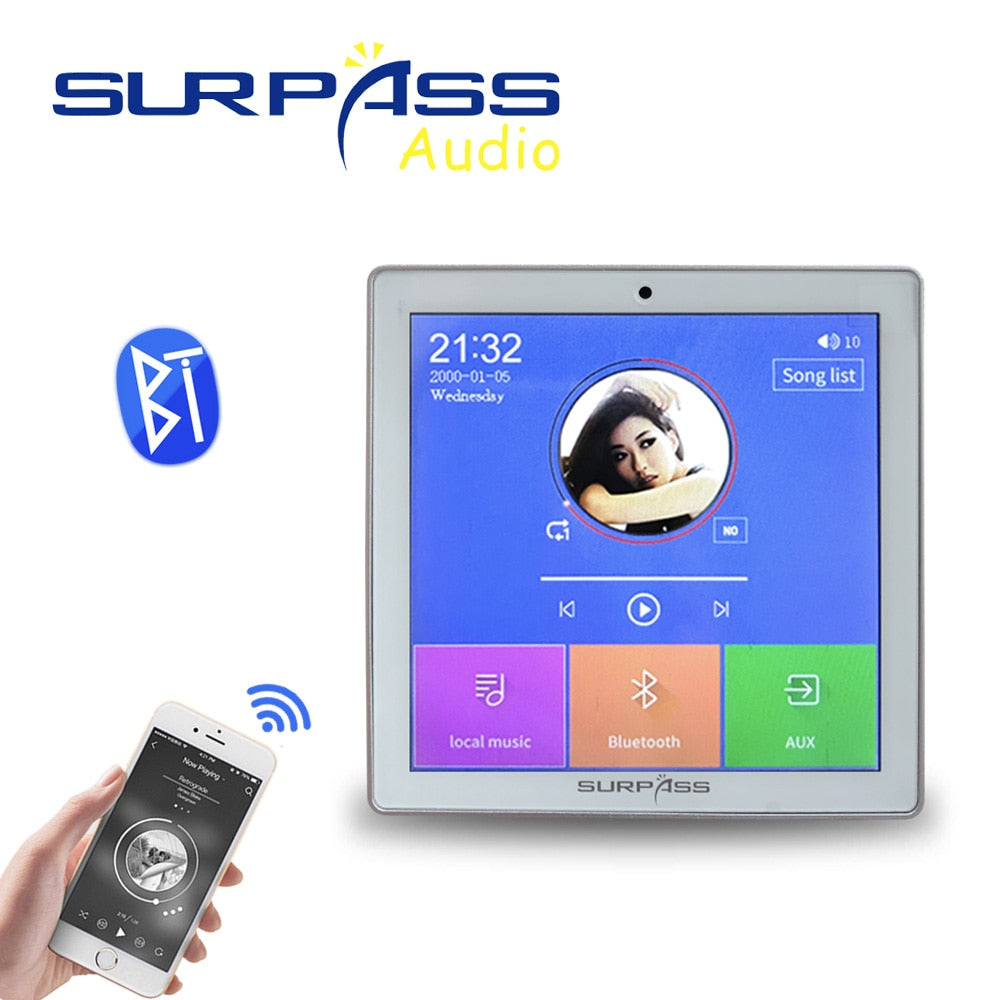 Smart Home Audio Mini amplificatore Bluetooth senza fili a 2/4 canali Touch Screen da 4 pollici Radio FM Funzione scheda TF AUX nell'amplificatore da parete