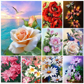 Pittura diamante rosa fiori pittura di cristallo 5D fai da te completo rotondo paesaggio mosaico ricamo decorazioni per la casa arte della parete