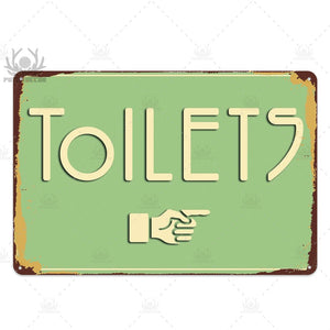 Putuo Decor Toilet Sign Plaque Metal Vintage Bathroom Retro Tin Signs Wall Art Plate for Home Restroom House Iron Painting