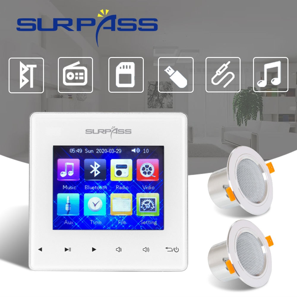 Mini pannello amplificatore da parete compatibile Bluetooth Fm HiFi Home Theater Audio stereo con altoparlante da soffitto Sistema PA Bagno