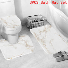 Cargar imagen en el visor de la galería, Cortina de ducha con estampado de mármol geométrico, juego de alfombrillas de baño, alfombra suave antideslizante, cubierta de tapa de inodoro, cortina de baño, decoración moderna para el hogar