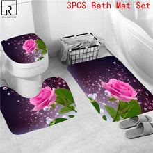 Загрузите изображение в программу просмотра галереи, Синяя, красная, розовая, розовая, с принтом, занавеска для душа с крючками, набор ковриков для ванной комнаты, противоскользящий мягкий ковер для ванной, украшение для дома на день Святого Валентина