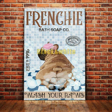 Carica l&#39;immagine nel visualizzatore della Galleria, Targhe in metallo in metallo Bulldog francese Sapone da bagno Bagno Soggiorno Amante dei cani Decorazione della parete della casa Art Poster Decor 8 X 12 pollici