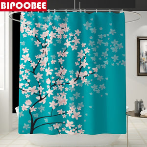 Duschvorhänge aus Stoff mit Kirschblütendruck, Badezimmervorhang-Set, Blume, rutschfeste Teppiche, Teppich, Toilettendeckel, Badematten-Sets