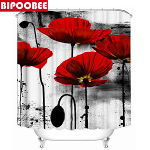 Tende da doccia in tessuto con stampa fiori di ciliegio Set di tende da bagno Tappeti antiscivolo per fiori Set di tappetini da bagno con coperchio per WC