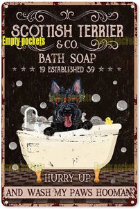 Placa de carteles de hojalata de Metal Vintage, pósteres de perro Terrier escocés para el baño del hogar, Bar, Club, cocina, decoración de pared de granja
