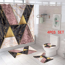 Cargar imagen en el visor de la galería, Cortina de ducha con estampado de mármol geométrico, juego de alfombrillas de baño, alfombra suave antideslizante, cubierta de tapa de inodoro, cortina de baño, decoración moderna para el hogar