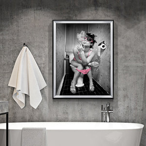 Mode Frau Lippen Leinwand Poster Diamant Toilettenpapier Wand Kunstdruck Malerei Modernes Bild für Badezimmer Heimtextilien