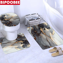 Laden Sie das Bild in den Galerie-Viewer, Abstrakter Marmor-Duschvorhang mit Crack-Gold-Textur, Luxus-Steinmaserung, Badezimmervorhänge, Toilettenabdeckung und Badematte, rutschfester Teppich