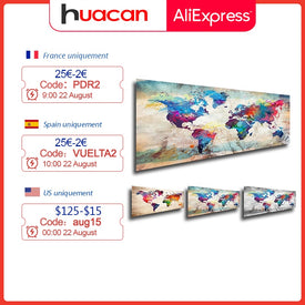 HUACAN Full Square Diamond Painting World Map 5D DIY Diamond Embroidery Sale Landscape Mosaic Picture Of Rhinestone Home Decor