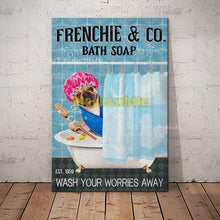 Carica l&#39;immagine nel visualizzatore della Galleria, Targhe in metallo in metallo Bulldog francese Sapone da bagno Bagno Soggiorno Amante dei cani Decorazione della parete della casa Art Poster Decor 8 X 12 pollici