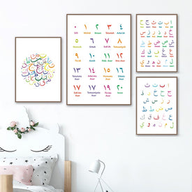 Arabische islamische Wandkunst auf Leinwand, arabische Buchstaben, Alphabete, Ziffern, Poster, Kinderzimmer, Kinderzimmer, Wandkunst, Dekoration