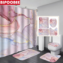 Laden Sie das Bild in den Galerie-Viewer, Abstrakter Marmor-Duschvorhang mit Crack-Gold-Textur, Luxus-Steinmaserung, Badezimmervorhänge, Toilettenabdeckung und Badematte, rutschfester Teppich