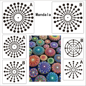 Xugar Stencil riutilizzabili per mandala che punteggiano per disegni artigianali fai-da-te Stencil per mandala cavi Rocce Strumenti per pittura artistica da parete in tessuto