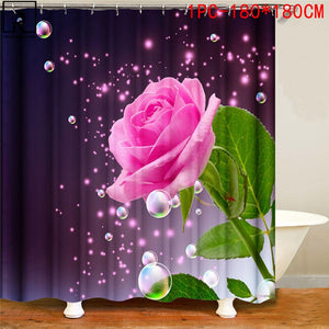 Rideau de douche imprimé rose rouge rose bleu avec crochets, ensemble de tapis de salle de bain anti-dérapant doux tapis de bain amoureux Saint Valentin décoration de la maison