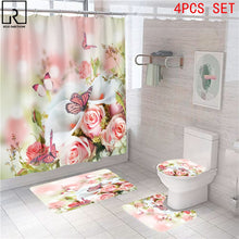 Загрузите изображение в программу просмотра галереи, Синяя, красная, розовая, розовая, с принтом, занавеска для душа с крючками, набор ковриков для ванной комнаты, противоскользящий мягкий ковер для ванной, украшение для дома на день Святого Валентина