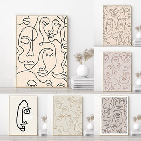 Stampa artistica di un volto a linea singola Poster minimalista Volto di donna Disegno a una linea Arte della parete neutra Pittura su tela Decorazione della parete della stanza di casa