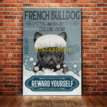 Carica l&#39;immagine nel visualizzatore della Galleria, Targhe in metallo in metallo Bulldog francese Sapone da bagno Bagno Soggiorno Amante dei cani Decorazione della parete della casa Art Poster Decor 8 X 12 pollici