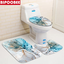 Laden Sie das Bild in den Galerie-Viewer, Abstrakter Marmor-Duschvorhang mit Crack-Gold-Textur, Luxus-Steinmaserung, Badezimmervorhänge, Toilettenabdeckung und Badematte, rutschfester Teppich