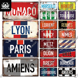 Putuo Decor French City Targa in metallo Licenze Targa in metallo Targa in metallo vintage Decor Bar Pub Man Cave Club Decorazione