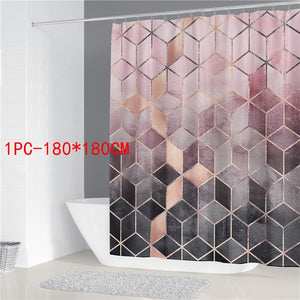 Geometric Marble Print Shower Curtain Bath Mat Set Soft Carpet Anti-slip Rug Toilet Lid Cover Bathroom Curtain Modern Home Decor